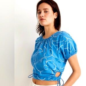 Madewell Embroidered Poplin Puff-Sleeve Cutout Crop Top